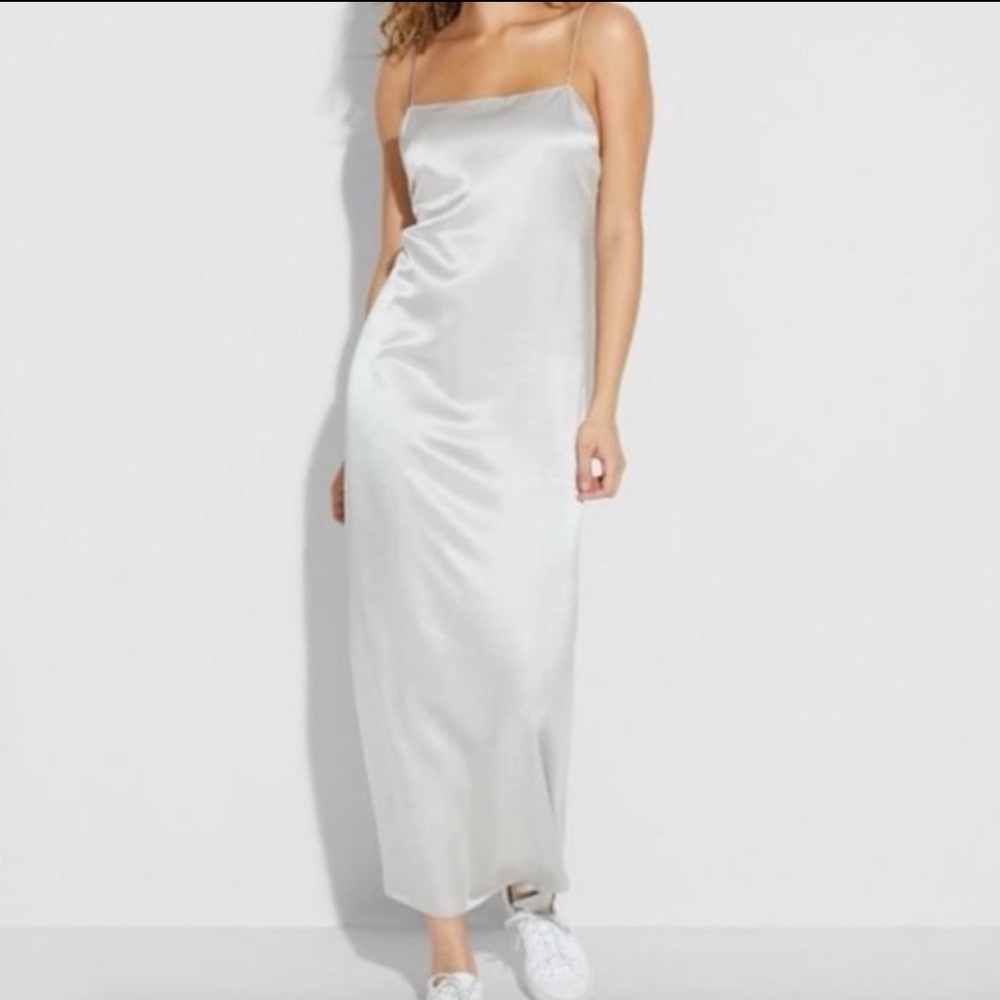 Theory Ice Grey Satin Slip Dress